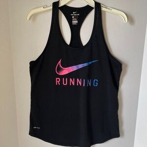 Nike Women's Size Large  Black Tank Top   Logo Razor Back Cotton Dri-fit